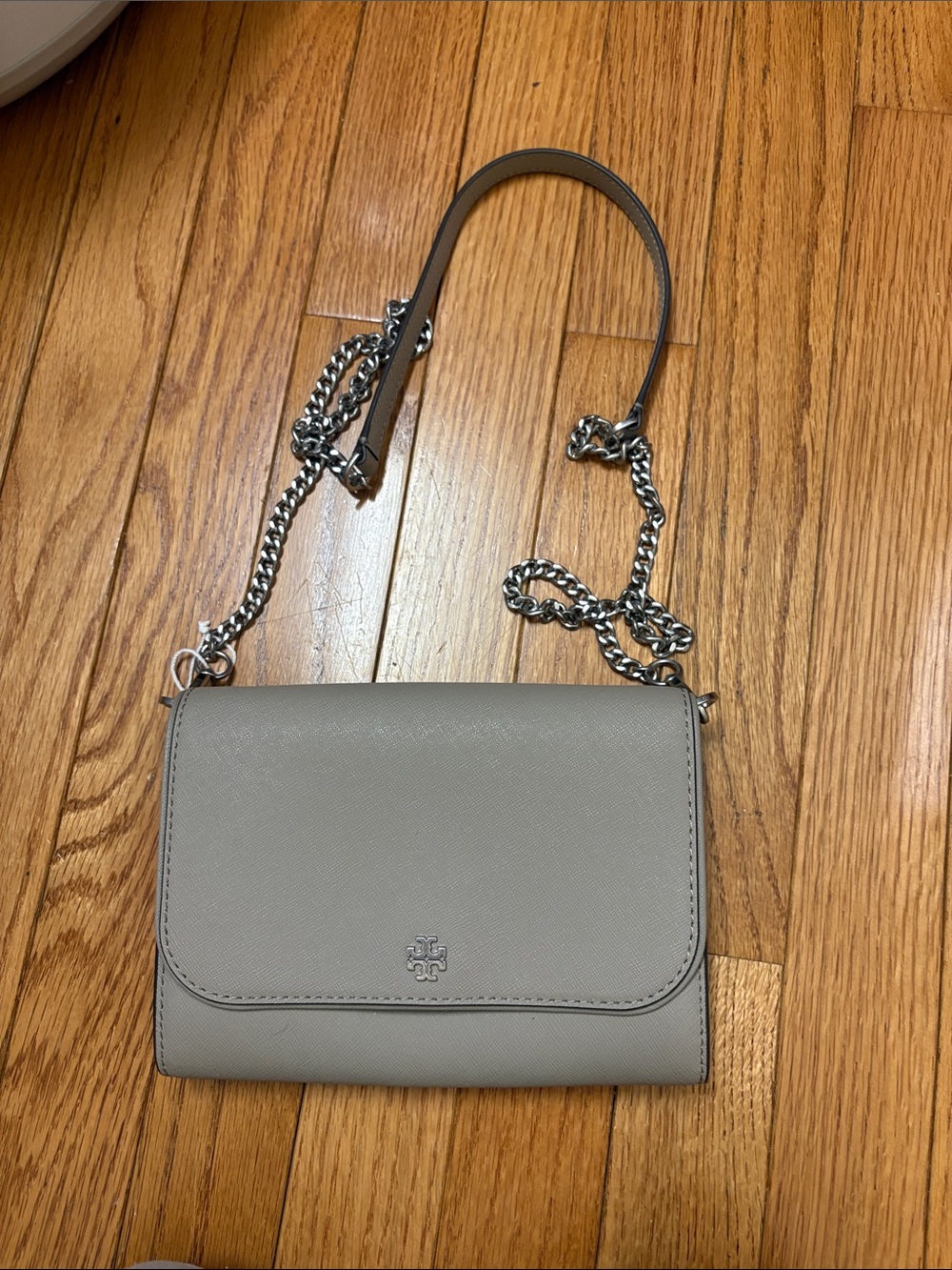 Tory Burch Light Gray Saffiano Leather Crossbody with Chain Strap